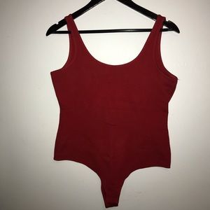 Red low cut body suit